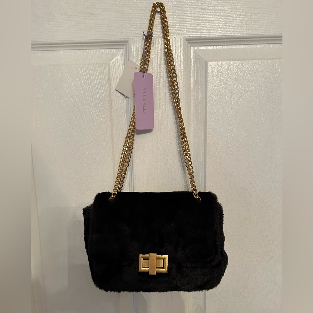 NWT Jill  & Ally black handbag with gold color chains